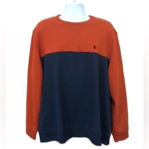 IZOD Men’s Crew Neck Sweatshirt XL Harvest Pumpkin Orange Navy Blue Fleece Lined